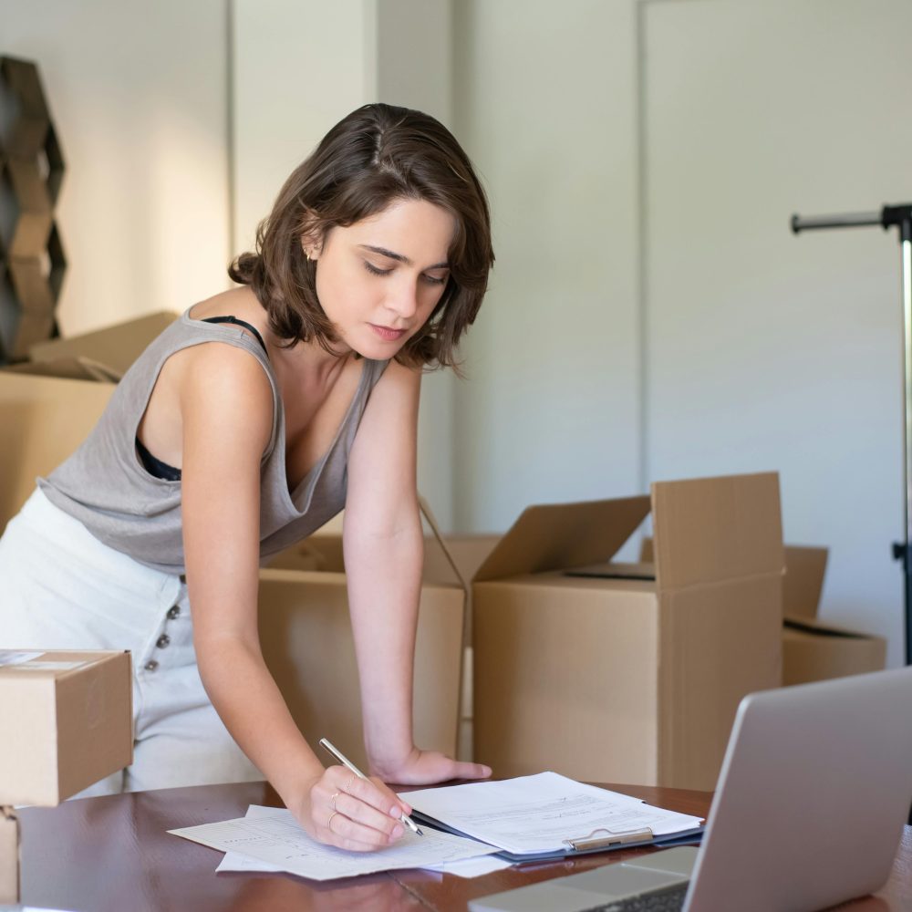 woman working on her business
