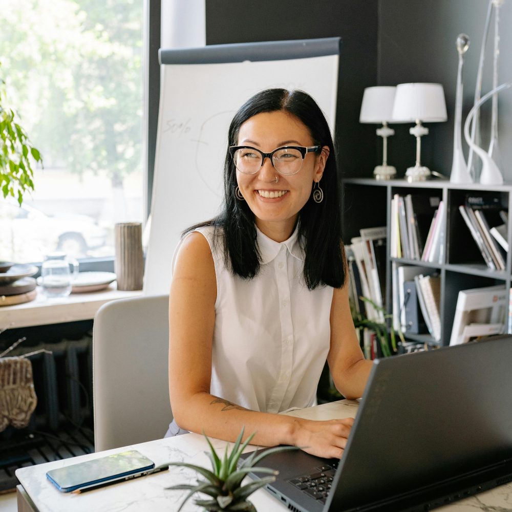 Woman working on laptop
