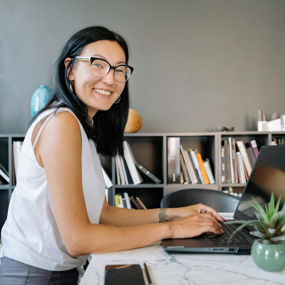 Woman working on laptop