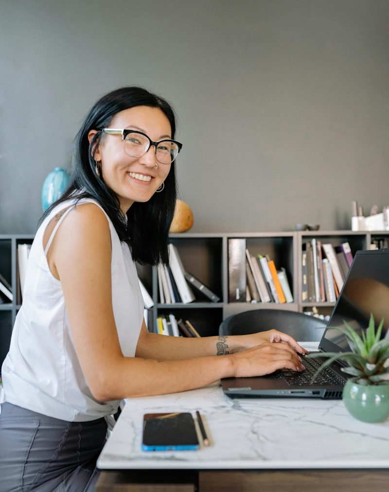 Woman working on laptop