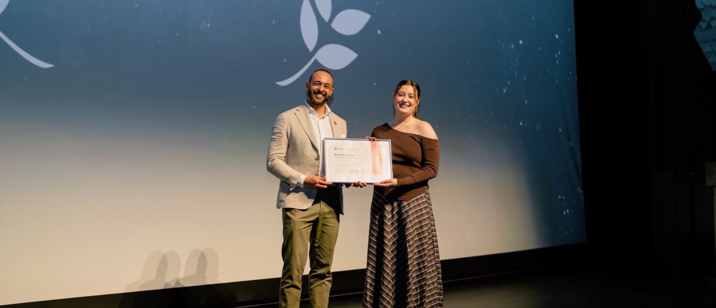 KTA Executive Director Dean Delia presents Best Directing Award at the Australian Youth Film Festival